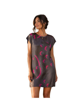 NWT 100% Silk Tunic Dress Pink Abstract Print Shift Cap Sleeve feral childe XS